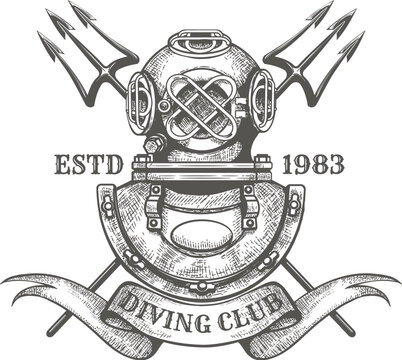 Vintage diving club emblem