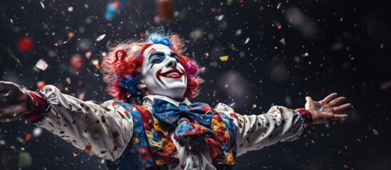 A joyful clown reveling in a shower of confetti - obrazy, fototapety, plakaty