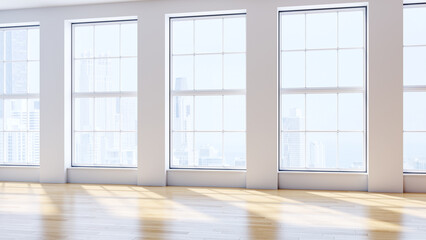 Large luxury modern bright interiors Living room mockup banner illustration 3D rendering computer digitally generated image