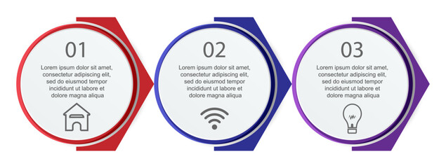 Business Infographic Design Template. minimal Timeline design with 3 steps, 
options and marketing icons. Vector linear infographic with three circle connected elements. 
suitable for presentations
