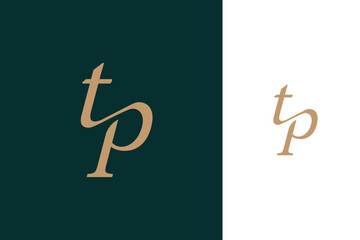 elegant simple minimal luxury serif font alphabet letter t p monogram logo design - obrazy, fototapety, plakaty