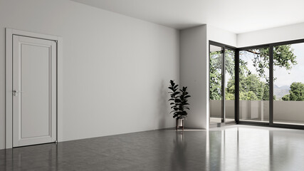 Large luxury modern bright interiors Living room mockup banner illustration 3D rendering computer digitally generated image