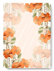 Bridal shower invitation with orange anemone ornament watercolor background. Garden theme wedding invitation card.