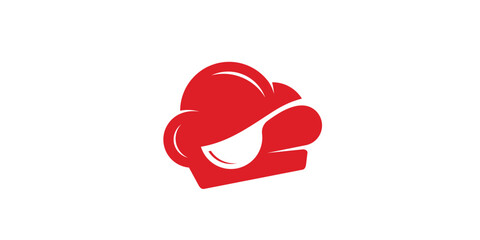 The logo design combines the shape of a chef's hat with kitchen equipment made in a negative space style.