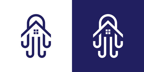 logo design combining the shape of an octopus with a house roof. © Mas_W