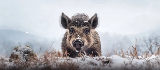 Fotobehang Snow covered wild boar © 2rogan