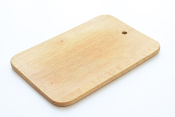 wooden cutting board isolated on white background, plank wood in the kitchen