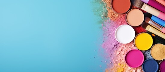 Create cosmetics High quality beauty products with a vibrant backdrop A photograph taken from directly above