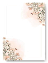 Hand drawn nude cosmos floral wedding invitation card set. Botanic card design concept