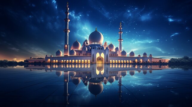 ramadan Kareem greeting photo with mosque background