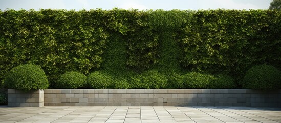Entryway lush hedges and wall for support - obrazy, fototapety, plakaty