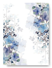 Romantic hand drawn floral wedding invitation card set with blue cosmos floral.