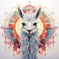 Fantasy art of llama an Four elements. Wildlife Animals.