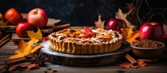 Fototapeta premium Autumn treat created at home with a harmonious blend of apples and a delicious pie A delightful dessert for the fall season