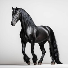 AI generated illustration of an elegant black horse against a white background