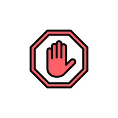 Stop icon set illustration. stop road sign. hand stop sign and symbol. Do not enter stop red sign with hand
