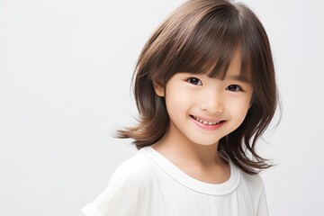 Fototapeta premium Portrait of a happy young Asian girl with a bright smile on her face, radiating joy and happiness. generative ai