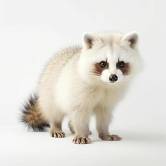 AI generated illustration of a small, playful raccoon against a white background