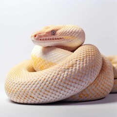 Fototapeta premium AI generated illustration of a yellow snake coiled around itself atop a white background