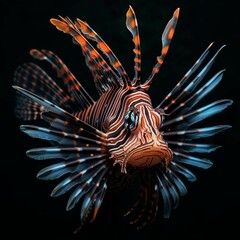 AI generated illustration of A beautiful red lionfish with a dark background