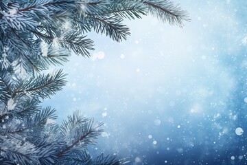 Pine branches on winter background