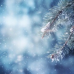 Fototapeta na wymiar Pine branches on winter background