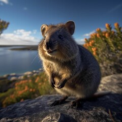 AI generated illustration of A small squirrel on a rocky surface with a blurry background