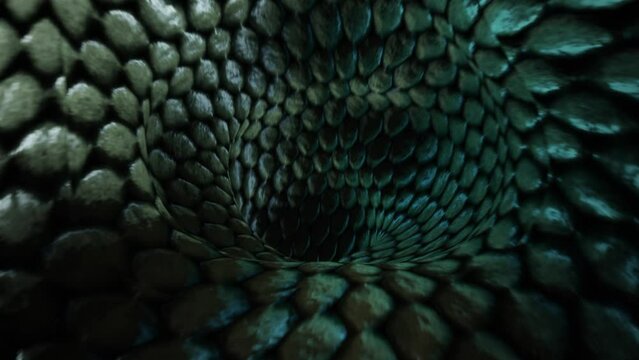 3D Tunnel, Green Snake Reptile Skin Texture, SeamlessVJ  looped Visuals.
