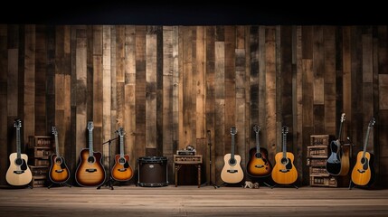 Panorama of acoustic wooden panels on a rustic wood board backdrop, acoustic solutions, interior...