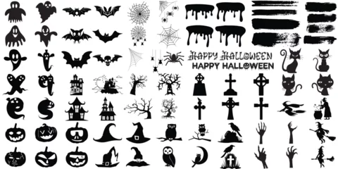 Fotobehang Set of halloween silhouettes black icon and character. Collection of halloween silhouettes .Vector illustration. Isolated on white background. © Quirk Craft Studio