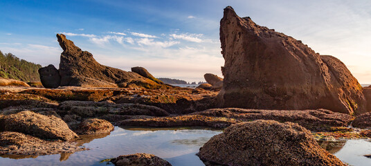 Rocky Shore on the West Coast of Pacific Ocean. Nature Background.