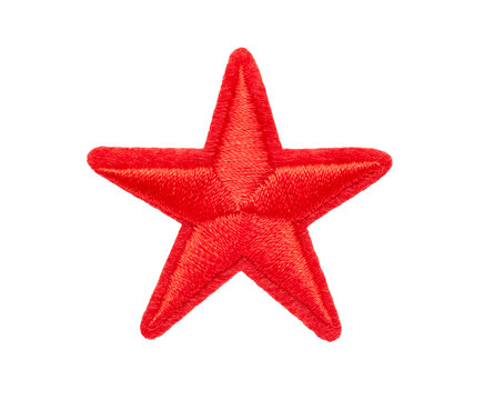 embroidered red star isolated on white background