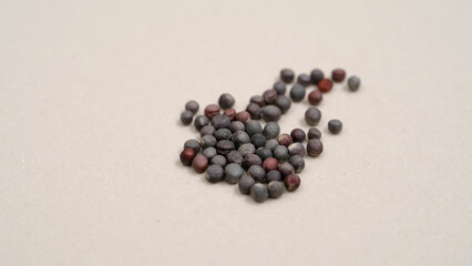 Mustard seeds on a white background