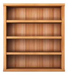 Empty wooden bookshelves isolated.