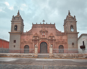 Fototapeta premium The Basilica Cathedral of Santa María de Ayacucho is a Catholic temple, a symbol of local Catholic religiosity and the Spanish conquest over the Inca lordships.