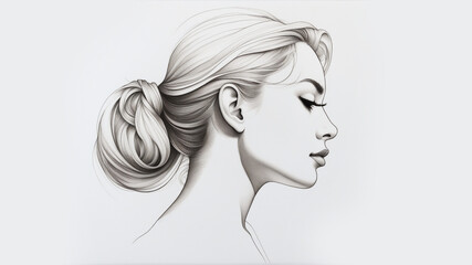 Black and white profile drawing of a woman