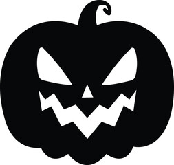 Black fill Cute Halloween Pumpkin icon. Smiling cartoon lantern face. Halloween holiday character in the shape of pumpkin. Halloween pumpkin day symbol isolated on transparent background.