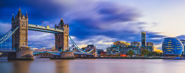 Tower Bridge at sunset in London, UK