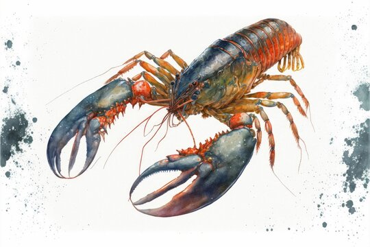 AI-generated illustration of a tan lobster with mottled splashes of color looking to left