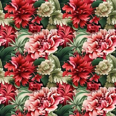 Foto op Aluminium Seamless pattern with red and white dahlias. Vector illustration. © Chayan