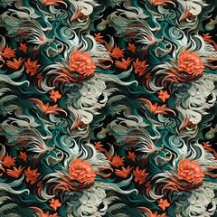 Seamless pattern with stylized flowers. Hand-drawn illustration.