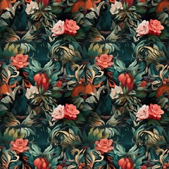 Fototapeta na wymiar Seamless pattern with watercolor roses. Floral background.