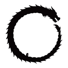 円形の龍のシルエットイラスト素材