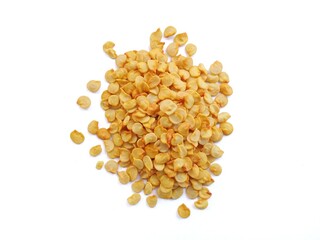 Cooking spice chili seeds on white background