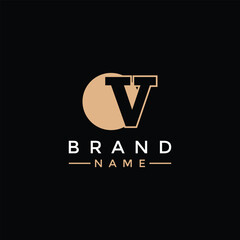 This captivating flat logo features the letter V against a serene backdrop of a shimmering moon