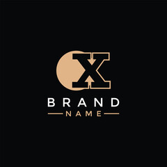 This captivating flat logo features the letter X against a serene backdrop of a shimmering moon