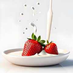 strawberry falling into milk