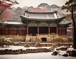 Changdeokgung Palace in Winter South Korea background.