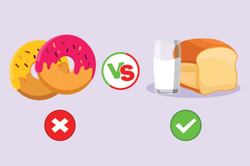 Healthy vs unhealthy food. food nutrition concept. Colored flat vector illustration isolated.