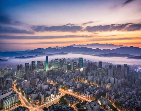 Downtown Seoul city skyline background